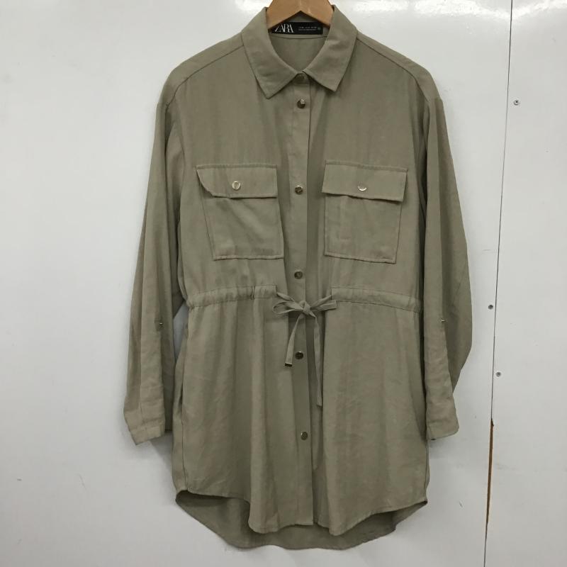 ザラ ZARA ワンピース ひざ丈スカート 長袖シャツワンピース M 無地 ベージュ / ベージュ / beige レディース USED 古着 中古 10160033