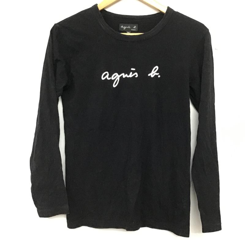 アニエス・ベー agnes b. カットソー 長袖 長袖カットソー プリントカットソー クルーネック ロゴ、文字 黒 / ブラック / black レディース USED 古着 中古 10160039