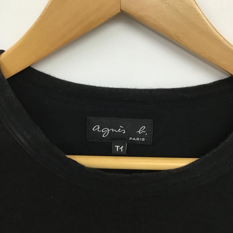 アニエス・ベー agnes b. カットソー 長袖 長袖カットソー プリントカットソー クルーネック ロゴ、文字 黒 / ブラック / black レディース USED 古着 中古 10160039