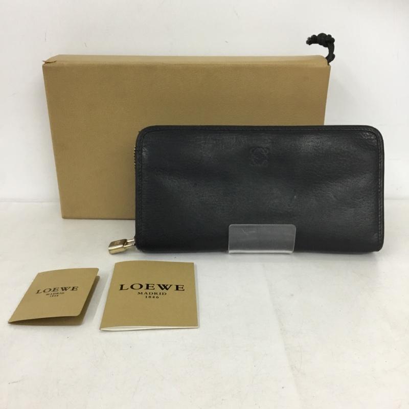ロエベ LOEWE 財布 長財布 アナグラム ラウンドファスナー 箱有 ワンポイント 黒 / ブラック / black メンズ USED 古着 中古 10160057