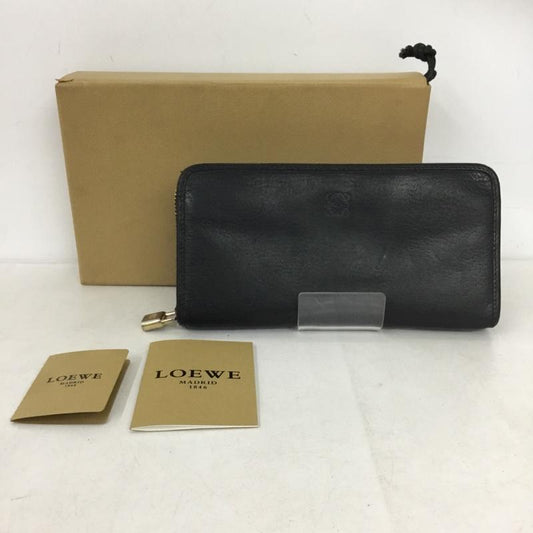 ロエベ LOEWE 財布 長財布 アナグラム ラウンドファスナー 箱有 ワンポイント 黒 / ブラック / black メンズ USED 古着 中古 10160057