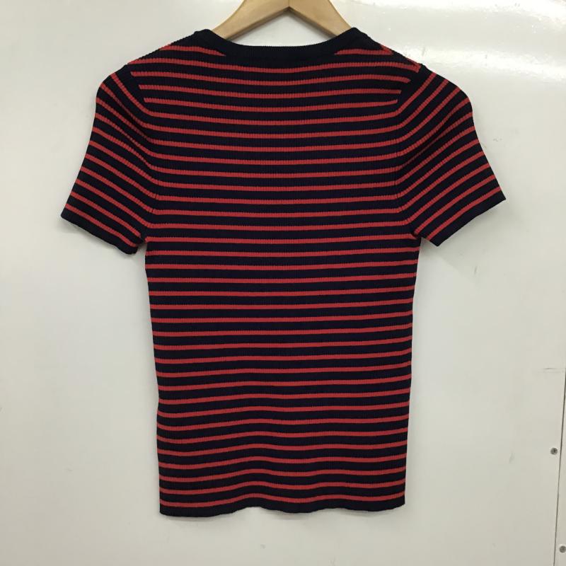 ザラ ZARA ニット、セーター 半袖 半袖ニットカットソー クルーネック セーター S ボーダー柄 赤 / レッド / red X 紺 / ネイビー / navy レディース USED 古着 中古 10160132