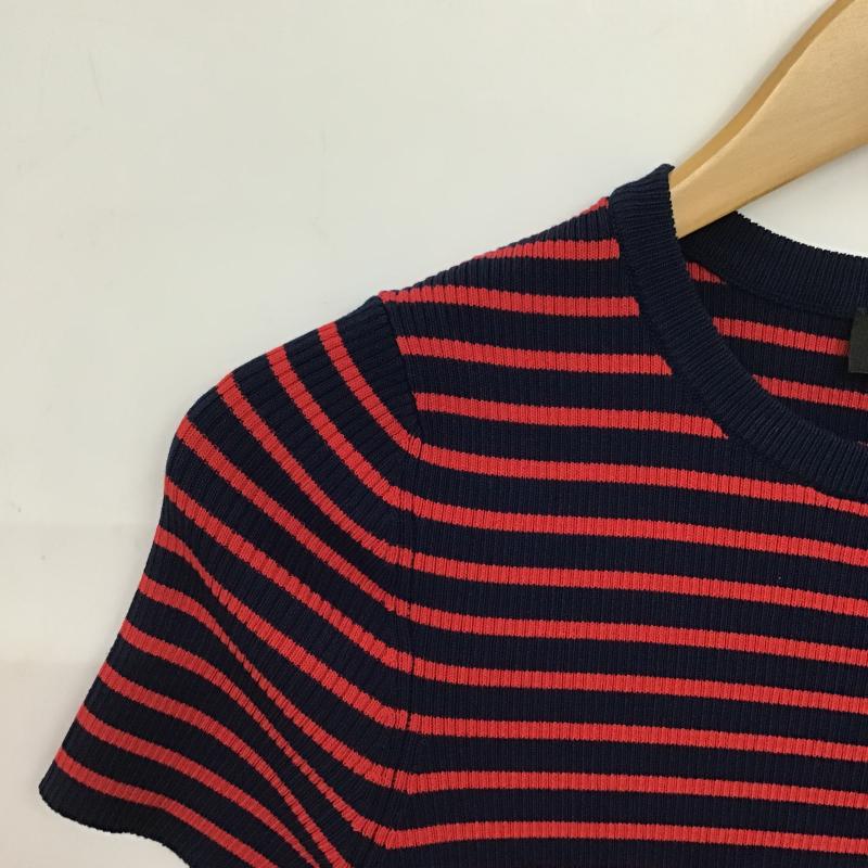 ザラ ZARA ニット、セーター 半袖 半袖ニットカットソー クルーネック セーター S ボーダー柄 赤 / レッド / red X 紺 / ネイビー / navy レディース USED 古着 中古 10160132