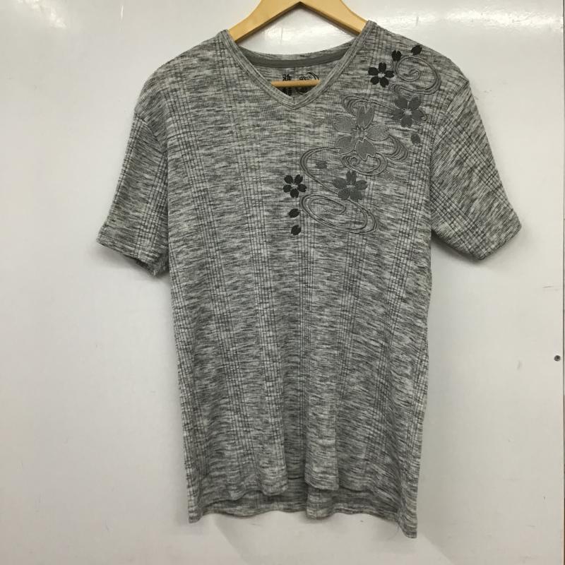 ミヤビムスビ 雅結 Tシャツ 半袖 半袖カットソー プリントTシャツ Vネックカットソー XL 刺繍 灰 / グレー / gray メンズ USED 古着 中古 10160179