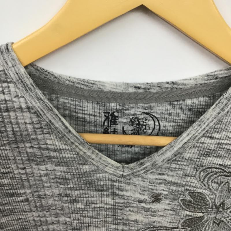 ミヤビムスビ 雅結 Tシャツ 半袖 半袖カットソー プリントTシャツ Vネックカットソー XL 刺繍 灰 / グレー / gray メンズ USED 古着 中古 10160179