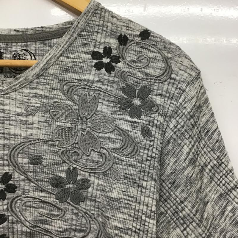 ミヤビムスビ 雅結 Tシャツ 半袖 半袖カットソー プリントTシャツ Vネックカットソー XL 刺繍 灰 / グレー / gray メンズ USED 古着 中古 10160179