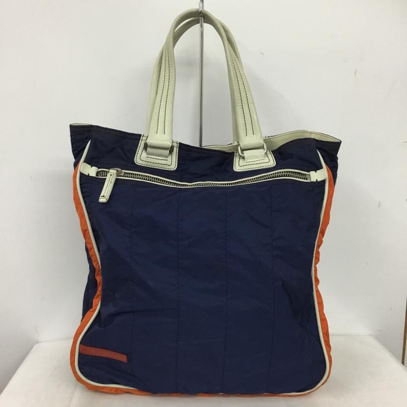 プラダ PRADA トートバッグ トートバッグ ナイロンバッグ ロゴ、文字 白 / ホワイト / white X 橙 / オレンジ / orange X 紺 / ネイビー / navy メンズ USED 古着 中古 10160248