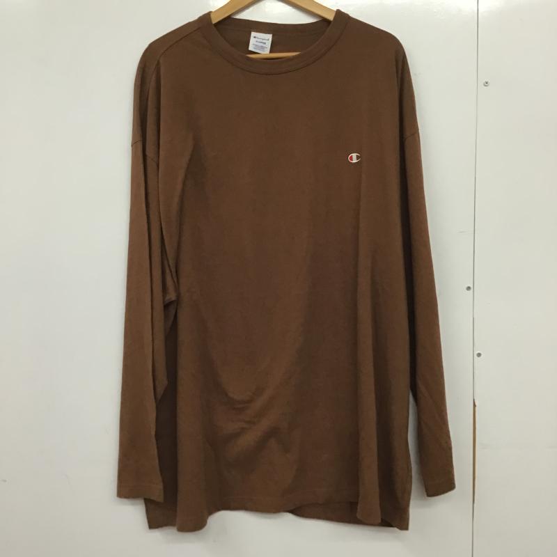 チャンピオン Champion Tシャツ 長袖 長袖カットソー プリントカットソー クルーネック 4L ロゴ、文字 茶 / ブラウン / brown メンズ USED 古着 中古 10160265