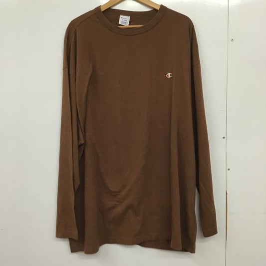 チャンピオン Champion Tシャツ 長袖 長袖カットソー プリントカットソー クルーネック 4L ロゴ、文字 茶 / ブラウン / brown メンズ USED 古着 中古 10160265