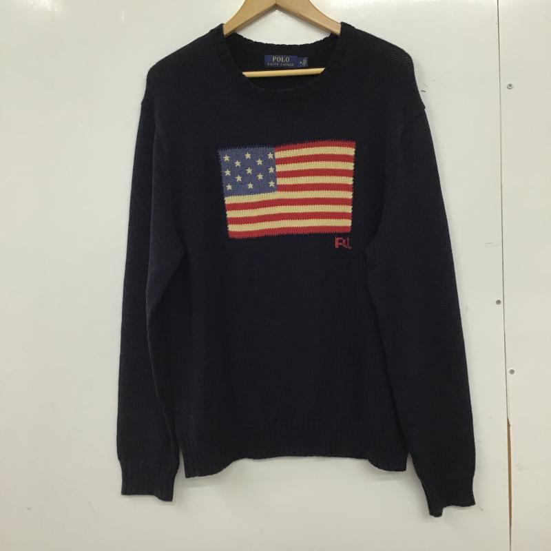 ポロラルフローレン POLO RALPH LAUREN ニット、セーター 長袖 長袖ニットカットソー クルーネック セーター M プリント 紺 / ネイビー / navy メンズ USED 古着 中古 10160294