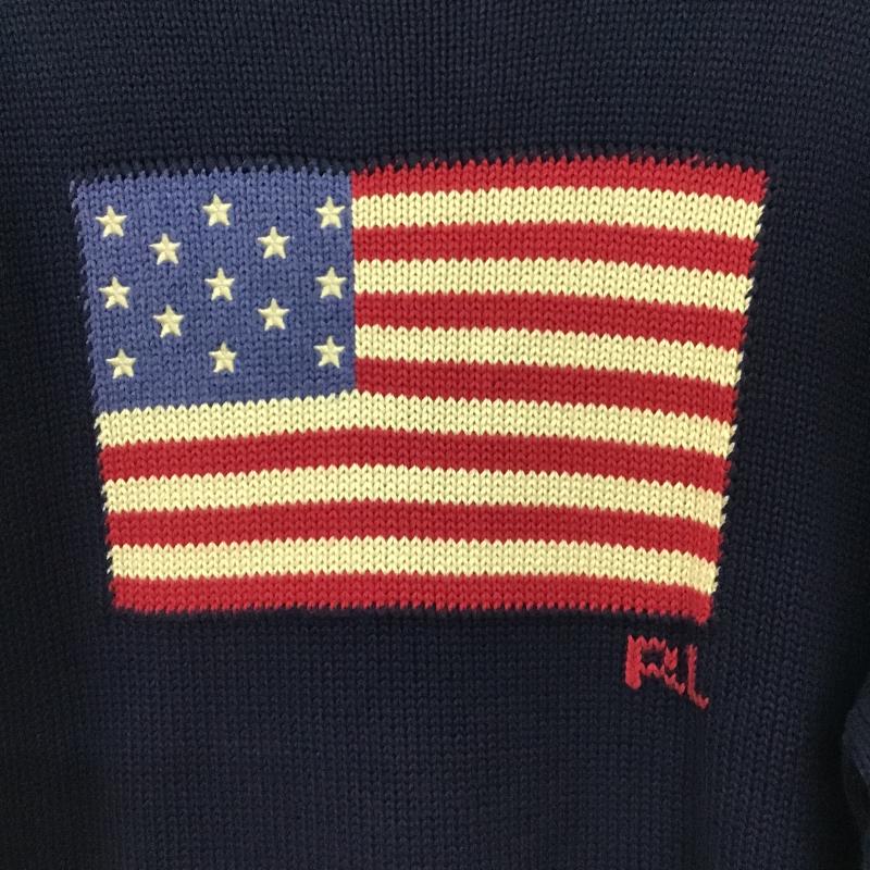 ポロラルフローレン POLO RALPH LAUREN ニット、セーター 長袖 長袖ニットカットソー クルーネック セーター M プリント 紺 / ネイビー / navy メンズ USED 古着 中古 10160294