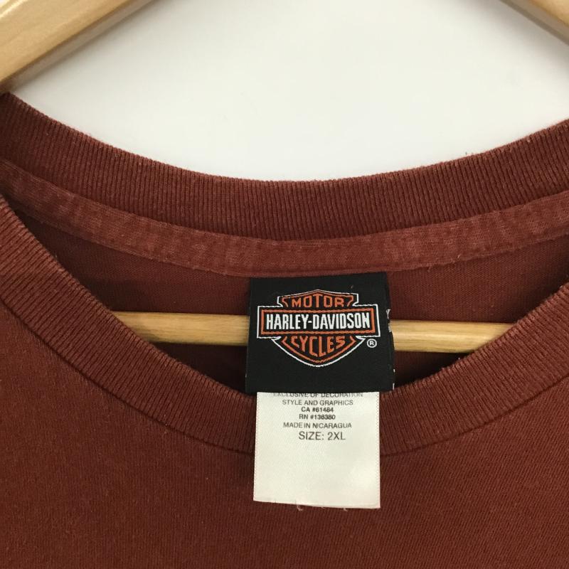ハーレーダビッドソン Harley-Davidson Tシャツ 半袖 半袖カットソー プリントTシャツ クルーネックカットソー XXL ロゴ、文字 えんじ / ワインレッド / dark red メンズ USED 古着 中古 10160302