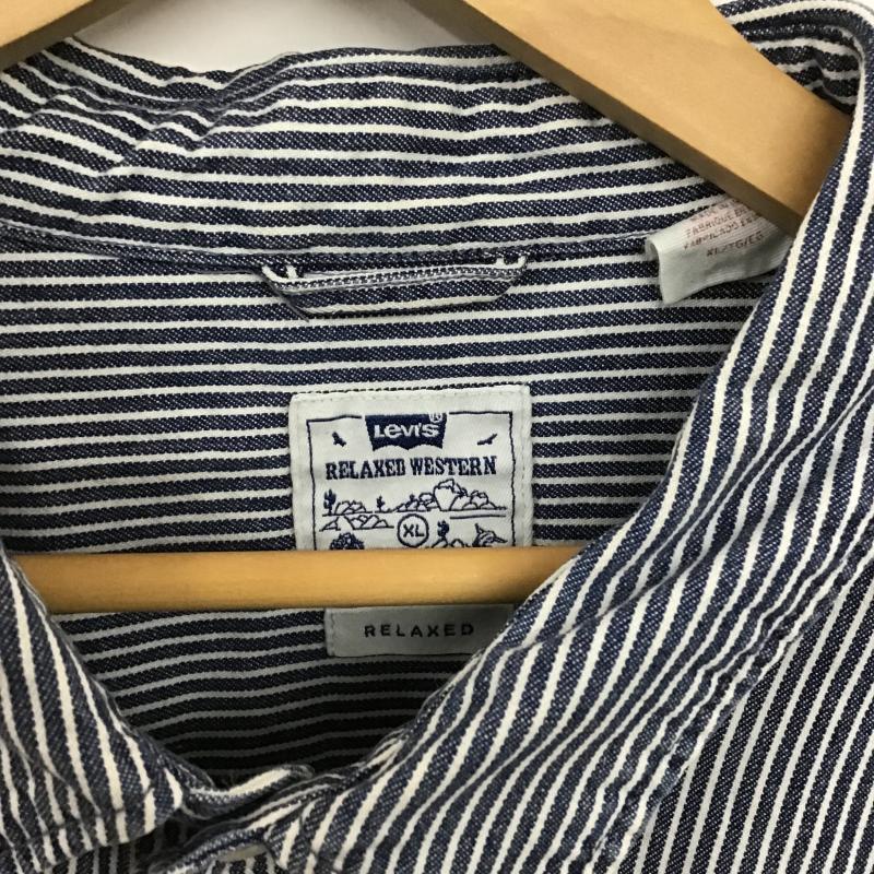 リーバイス Levi s シャツ、ブラウス 長袖 長袖シャツ ストライプシャツ カラーシャツ XL ストライプ 紺 / ネイビー / navy X アイボリー / アイボリー / メンズ USED 古着 中古 10160318