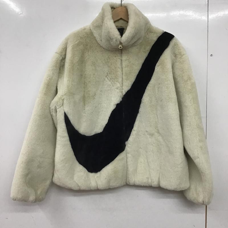 ナイキ NIKE ジャケット、上着 ジャンパー、ブルゾン ジップアップジャケット ボアジャケット スタンドネック L ロゴ、文字 黒 / ブラック / black X オフホワイト / オフホワイト / メンズ USED 古着 中古 10160334