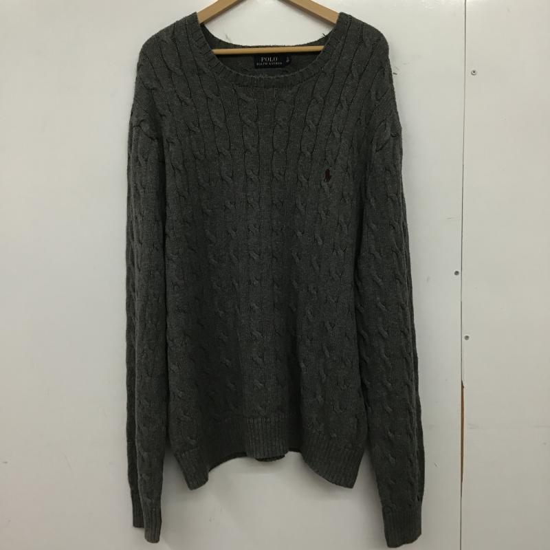 ポロラルフローレン POLO RALPH LAUREN ニット、セーター 長袖 長袖ニットカットソー クルーネック セーター XXL ロゴ、文字 灰 / グレー / gray メンズ USED 古着 中古 10160336