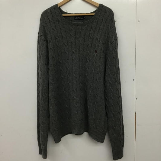 ポロラルフローレン POLO RALPH LAUREN ニット、セーター 長袖 長袖ニットカットソー クルーネック セーター XXL ロゴ、文字 灰 / グレー / gray メンズ USED 古着 中古 10160336