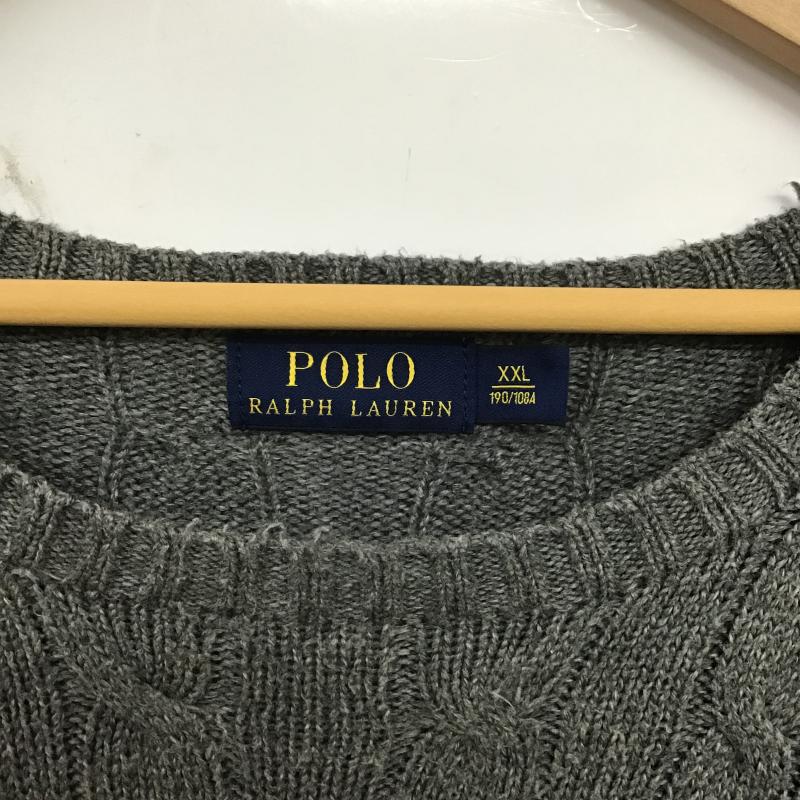 ポロラルフローレン POLO RALPH LAUREN ニット、セーター 長袖 長袖ニットカットソー クルーネック セーター XXL ロゴ、文字 灰 / グレー / gray メンズ USED 古着 中古 10160336