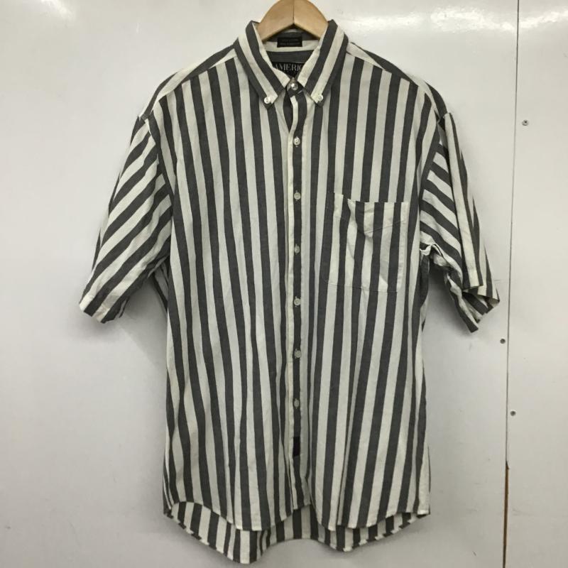 古着 USED シャツ、ブラウス 半袖 半袖シャツ ストライプシャツ 古着 L ストライプ 灰 / グレー / gray X オフホワイト / オフホワイト / メンズ USED 古着 中古 10160348