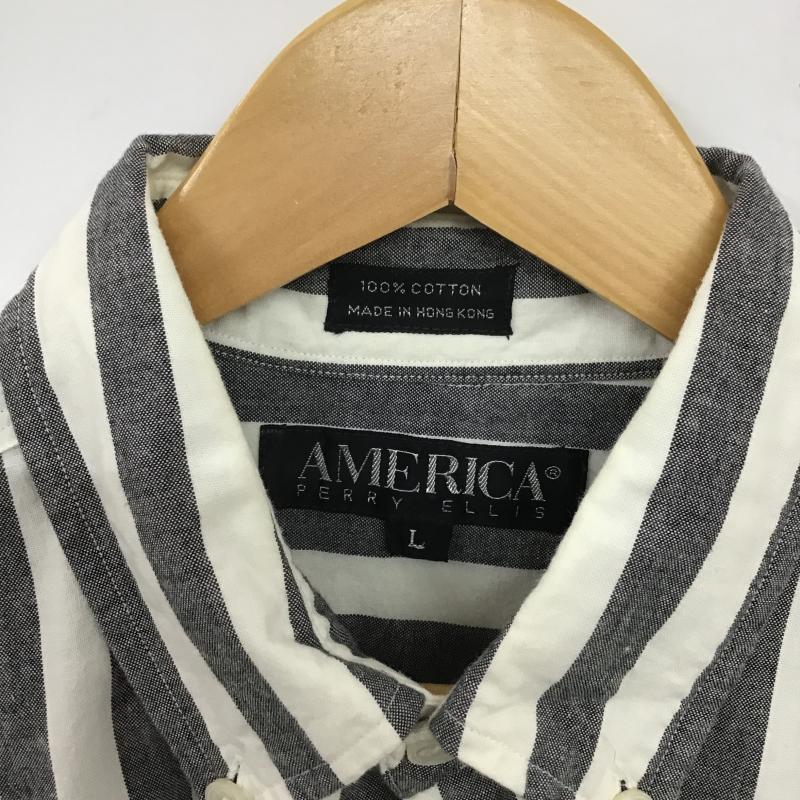 古着 USED シャツ、ブラウス 半袖 半袖シャツ ストライプシャツ 古着 L ストライプ 灰 / グレー / gray X オフホワイト / オフホワイト / メンズ USED 古着 中古 10160348