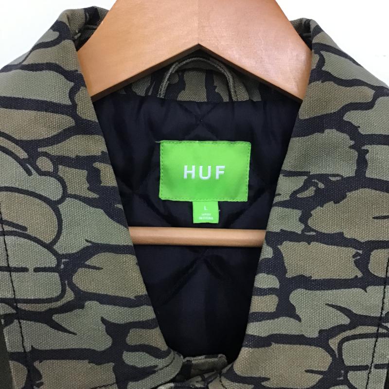 ハフ HUF ジャケット、上着 ジャンパー、ブルゾン カジュアルジャケット アウター カラージャケット L プリント カーキ / カーキ / khaki メンズ USED 古着 中古 10160349
