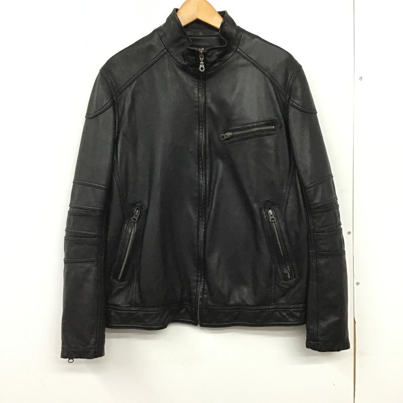 古着 USED ジャケット、上着 ジャンパー、ブルゾン ジップアップジャケット アウター ラムレザー 46 無地 黒 / ブラック / black メンズ USED 古着 中古 10160373