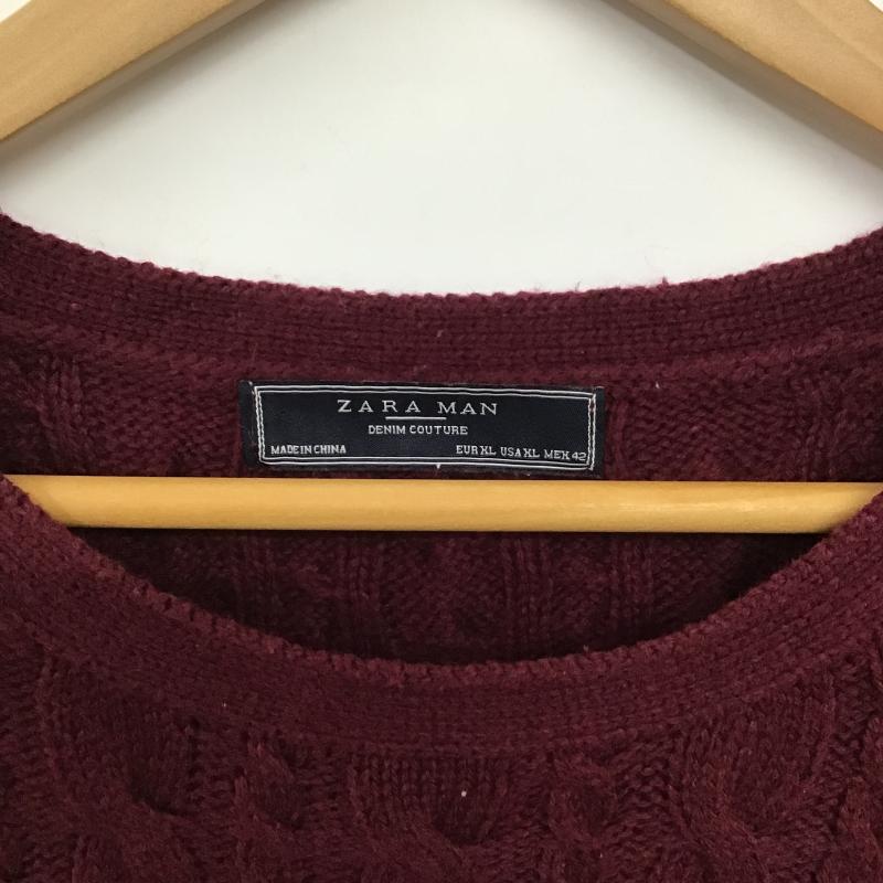 ザラメン ZARA MAN ニット、セーター 長袖 長袖ニットカットソー クルーネック セーター XL 総柄 えんじ / ワインレッド / dark red メンズ USED 古着 中古 10160379