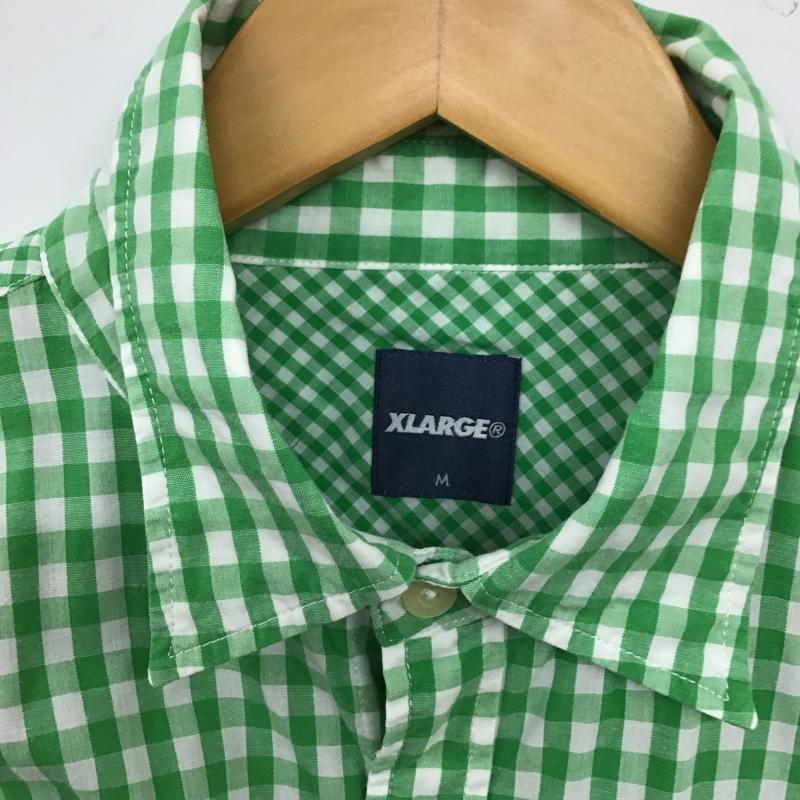 エクストララージ XLARGE シャツ、ブラウス 七分袖 チェックシャツ カジュアルシャツ M チェック 白 / ホワイト / white X 黄緑 / イエローグリーン / メンズ USED 古着 中古 10160476