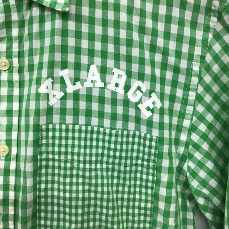エクストララージ XLARGE シャツ、ブラウス 七分袖 チェックシャツ カジュアルシャツ M チェック 白 / ホワイト / white X 黄緑 / イエローグリーン / メンズ USED 古着 中古 10160476