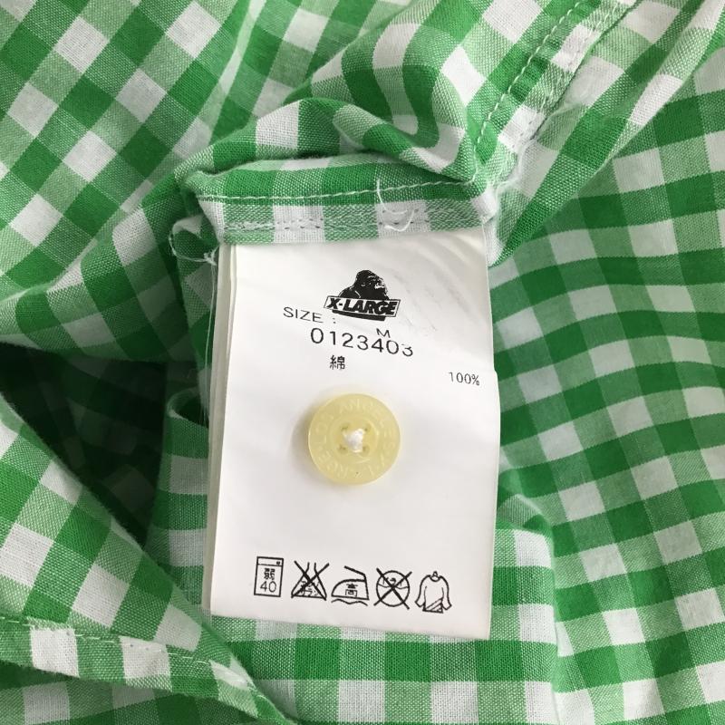 エクストララージ XLARGE シャツ、ブラウス 七分袖 チェックシャツ カジュアルシャツ M チェック 白 / ホワイト / white X 黄緑 / イエローグリーン / メンズ USED 古着 中古 10160476