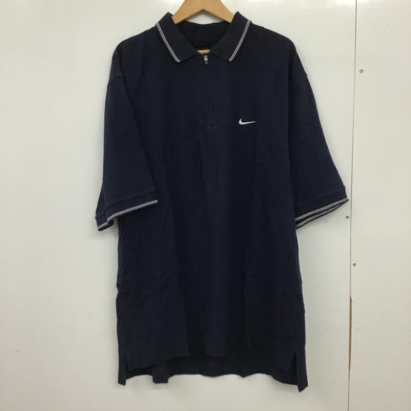 ナイキ NIKE ポロシャツ 半袖 半袖ポロシャツ カラーシャツ 半袖カットソー L ロゴ、文字 紺 / ネイビー / navy メンズ USED 古着 中古 10160480