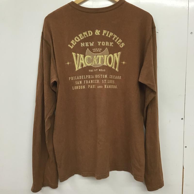 フラットヘッド FLATHEAD カットソー 長袖 長袖カットソー プリントカットソー クルーネック 42 プリント 茶 / ブラウン / brown メンズ USED 古着 中古 10160522