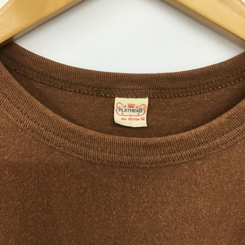 フラットヘッド FLATHEAD カットソー 長袖 長袖カットソー プリントカットソー クルーネック 42 プリント 茶 / ブラウン / brown メンズ USED 古着 中古 10160522
