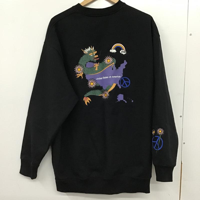 タウンクラフト TOWNCRAFT トレーナー 長袖 長袖トレーナー スウェット クルーネック プルオーバー L 刺繍 黒 / ブラック / black メンズ USED 古着 中古 10160524