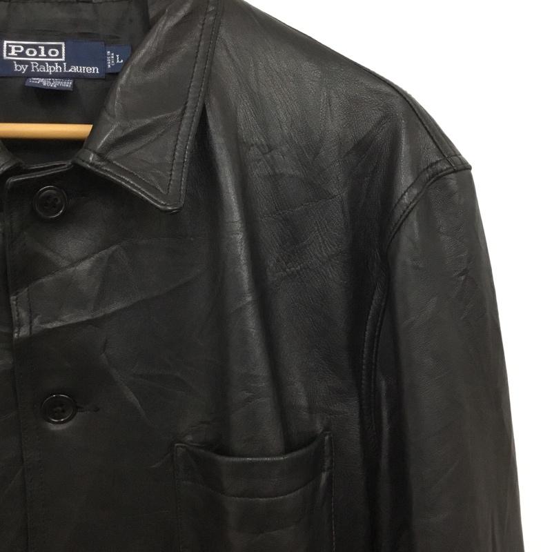 ポロバイラルフローレン Polo by RALPH LAUREN ジャケット、上着 ジャンパー、ブルゾン レザージャケット フロントボタン アウター L 無地 黒 / ブラック / black メンズ USED 古着 中古 10160740