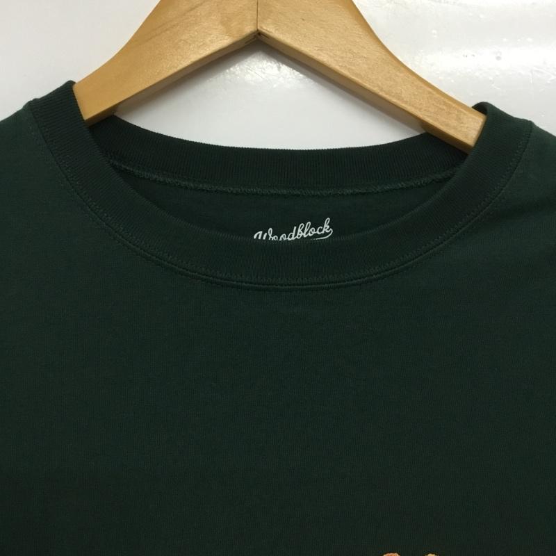 ウッドブロック WOODBLOCK Tシャツ 半袖 半袖カットソー プリントTシャツ クルーネックカットソー XL プリント 緑 / グリーン / green メンズ USED 古着 中古 10160764