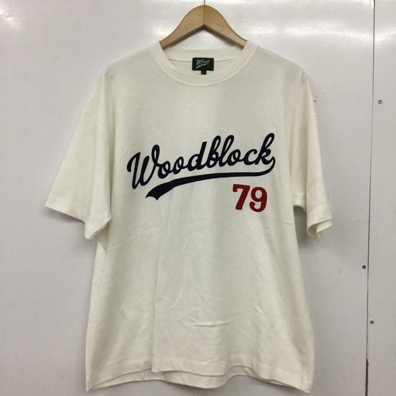 ウッドブロック WOODBLOCK Tシャツ 半袖 半袖カットソー プリントTシャツ クルーネックカットソー L ロゴ、文字 白 / ホワイト / white メンズ USED 古着 中古 10160769
