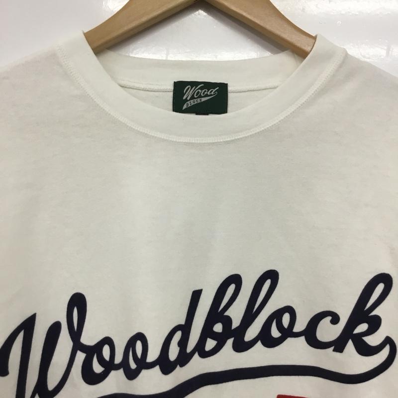 ウッドブロック WOODBLOCK Tシャツ 半袖 半袖カットソー プリントTシャツ クルーネックカットソー L ロゴ、文字 白 / ホワイト / white メンズ USED 古着 中古 10160769
