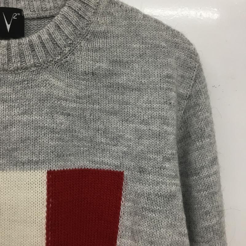 ブイツー V2 ニット、セーター 長袖 長袖ニットカットソー クルーネック セーター XL プリント 灰 / グレー / gray メンズ USED 古着 中古 10160774