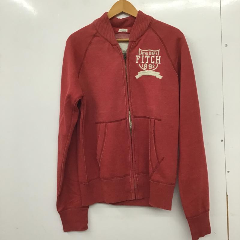 アバクロンビーアンドフィッチ ABERCROMBIE&FITCH ジャケット、上着 ジャンパー、ブルゾン ジップアップジャケット アウター ノーカラージャケット M ロゴ、文字 X ダメージ加工 赤 / レッド / red メンズ USED 古着 中古 10160787