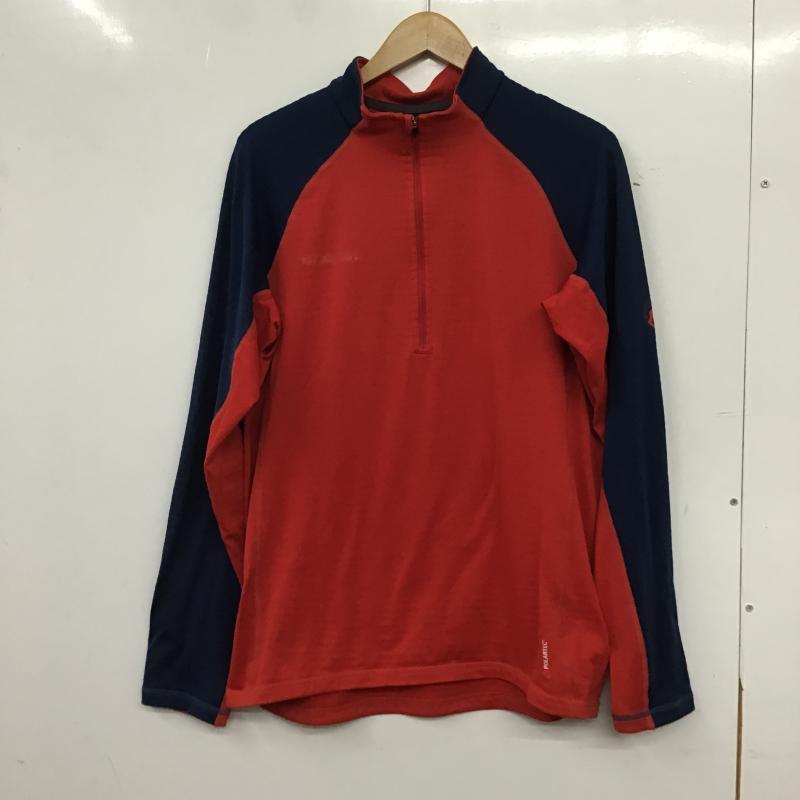 マムート Mammut カットソー 長袖 長袖カットソー プリントカットソー ジップアップネック L ロゴ、文字 赤 / レッド / red X 紺 / ネイビー / navy メンズ USED 古着 中古 10160900