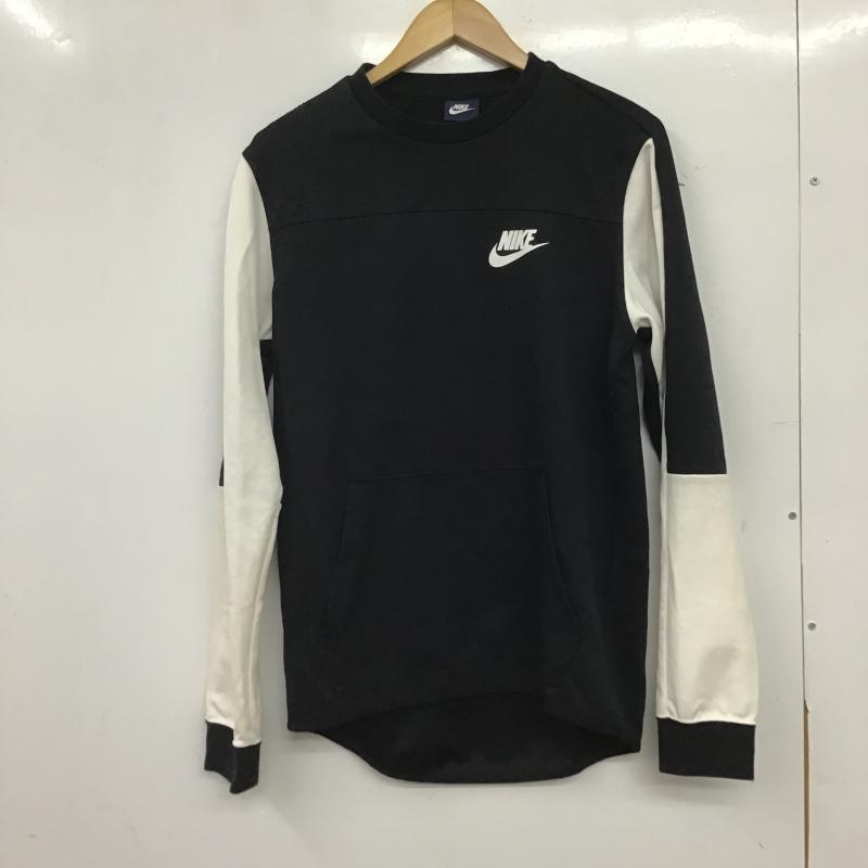 ナイキ NIKE カットソー 長袖 長袖カットソー プリントカットソー クルーネック M ロゴ、文字 白 / ホワイト / white X 黒 / ブラック / black メンズ USED 古着 中古 10160914