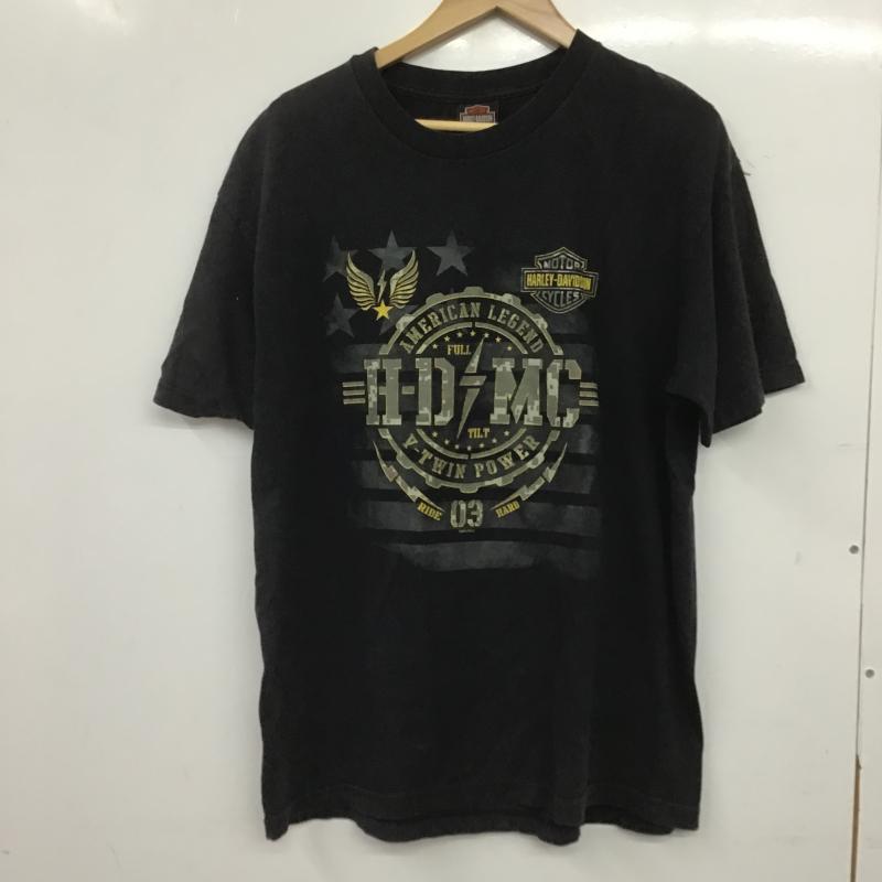 ハーレーダビッドソン Harley-Davidson Tシャツ 半袖 半袖カットソー プリントTシャツ クルーネックカットソー ロゴ、文字 黒 / ブラック / black メンズ USED 古着 中古 10160924