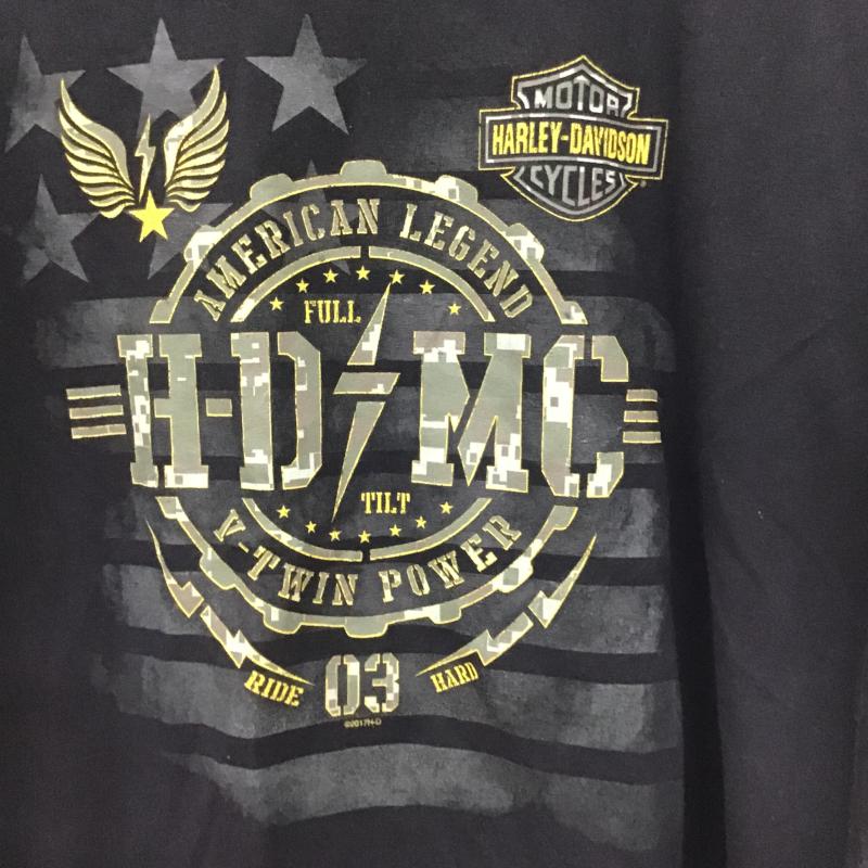 ハーレーダビッドソン Harley-Davidson Tシャツ 半袖 半袖カットソー プリントTシャツ クルーネックカットソー ロゴ、文字 黒 / ブラック / black メンズ USED 古着 中古 10160924