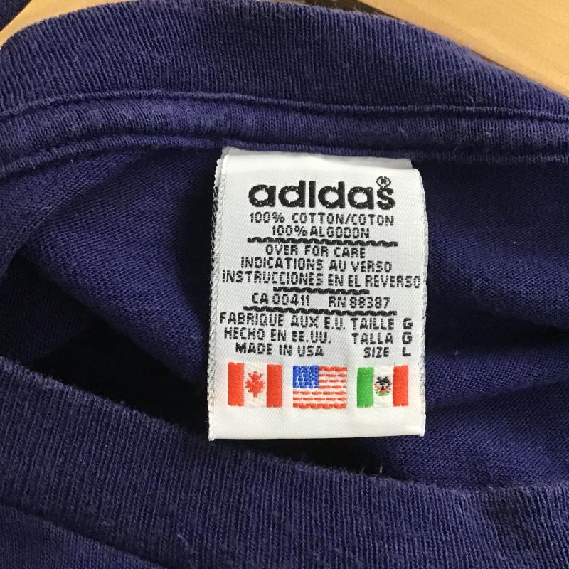 アディダス adidas Tシャツ 半袖 半袖カットソー プリントTシャツ クルーネックカットソー L ロゴ、文字 紺 / ネイビー / navy メンズ USED 古着 中古 10160929