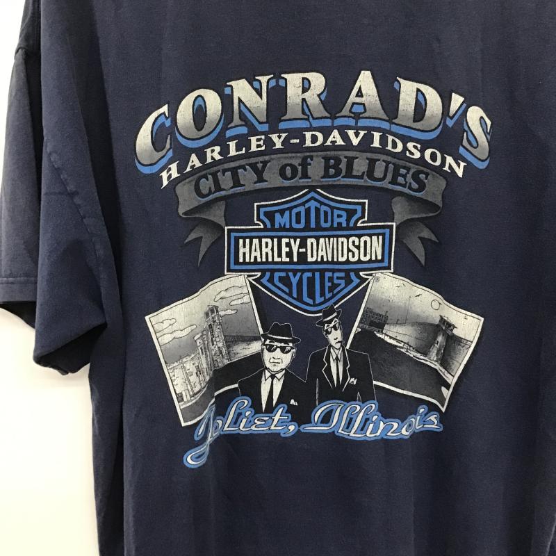 ハーレーダビッドソン Harley-Davidson Tシャツ 半袖 半袖カットソー プリントTシャツ クルーネックカットソー XL プリント 紺 / ネイビー / navy メンズ USED 古着 中古 10160931