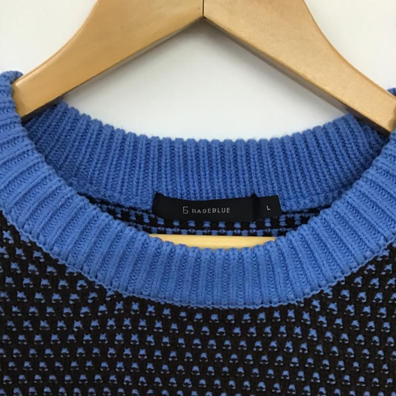 レイジブルー RAGEBLUE ニット、セーター 長袖 長袖ニットカットソー クルーネック セーター L 総柄 青 / ブルー / blue X 茶 / ブラウン / brown メンズ USED 古着 中古 10160935