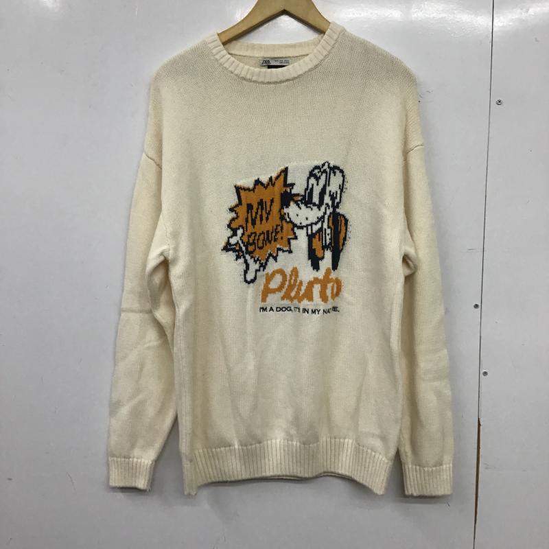 ザラ ZARA ニット、セーター 長袖 長袖ニットカットソー クルーネック セーター L プリント アイボリー / アイボリー / メンズ USED 古着 中古 10160936