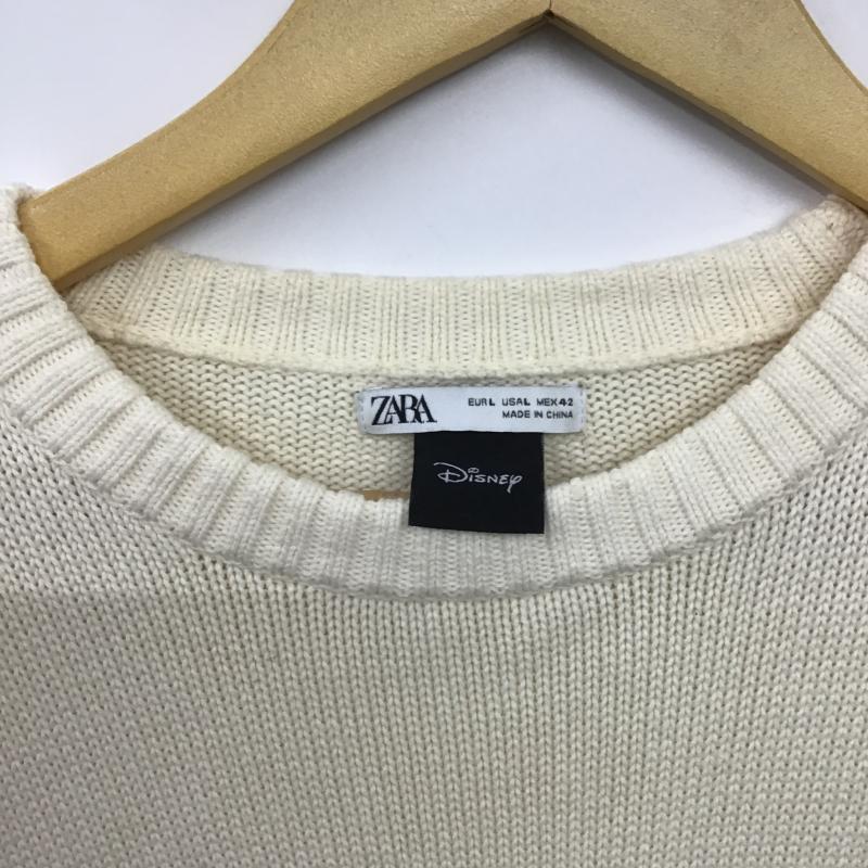ザラ ZARA ニット、セーター 長袖 長袖ニットカットソー クルーネック セーター L プリント アイボリー / アイボリー / メンズ USED 古着 中古 10160936