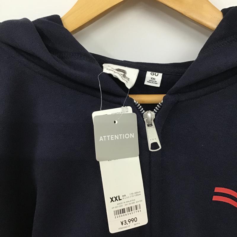 ジーユー GU パーカー 長袖 ジップアップパーカー 長袖パーカー カジュアルジャケット XXL ロゴ、文字 紺 / ネイビー / navy メンズ USED 古着 中古 10160957