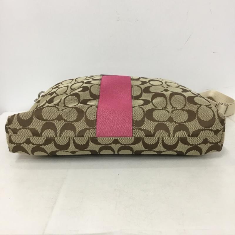 コーチ COACH ショルダーバッグ ショルダーバッグ F28502 シグネチャー ストライプ ロゴ、文字 ベージュ / ベージュ / beige X 桃 / ピンク / pink レディース USED 古着 中古 10160989